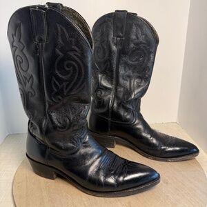 Justin USA Black Leather Western Cowboy Boots Mens 11 D Snip Toe